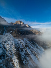 Mountains in the clouds. Low clouds in the North Caucasus mountains