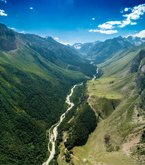 Beautiful aerial view of the mountain gorge. Landscape and nature of the North Caucasus