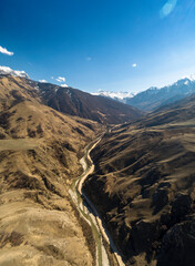 Beautiful aerial view of the mountain gorge. Landscape and nature of the North Caucasus