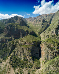 Beautiful aerial view of the mountain gorge. Landscape and nature of the North Caucasus