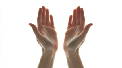 A Pair of Elegant Human Hands Reaching Towards the Light in a Soft and Ethereal Setting, Symbolizing Hope, Connection, and Serenity in a Minimalist Style