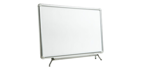 Whiteboard with metal stand isolated on transparent background