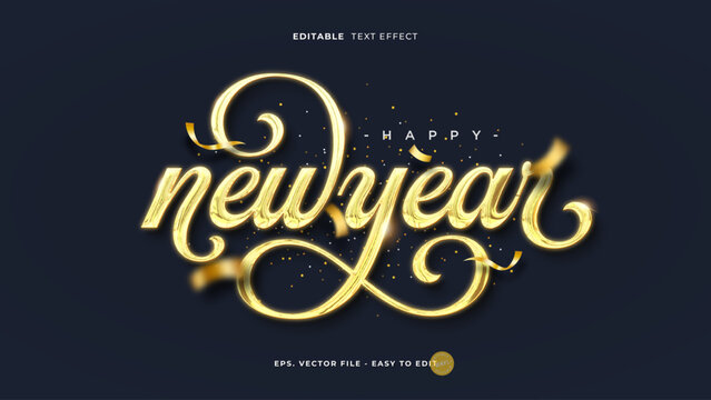 New year text effect, editable shiny gold text style