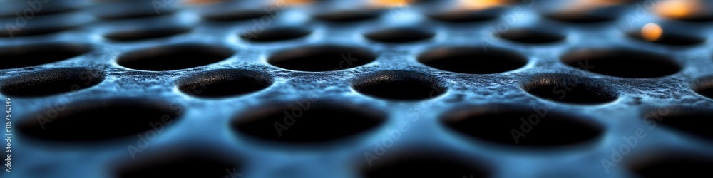 Aufkleber Close-up view of perforated metal surface showing texture and pattern in industrial setting during daytime