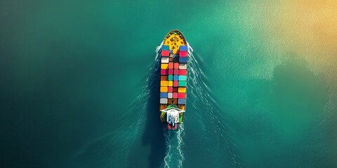 Drone Shot of a Container Ship Sailing Calm Seas, Showcasing Maritime Commerce