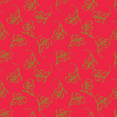 Hand drawing floral seamless pattern with cotton twigs and berries bouquets on a beige background. Winter Christmas themed background. Botanical illustration.