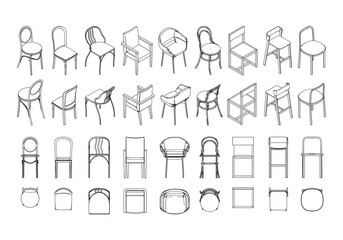 Chair doodle icons collection in vector. Hand drawn chair icons set in vector. Doodle chair illustrations collection in vector