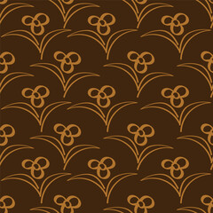 Hand drawing floral seamless pattern with cotton twigs and berries bouquets on a beige background. Winter Christmas themed background. Botanical illustration.