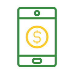 Mobile banking application with dollar coin. Concept of finance, money, and technology.