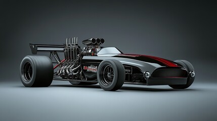 A drag racing car with an engine built for extreme power and acceleration.