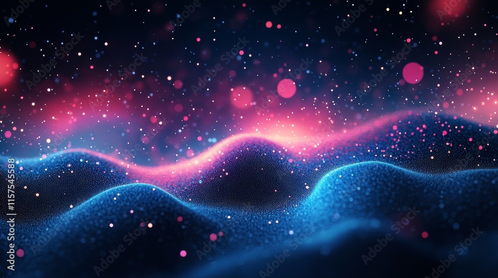 Fototapete colorful abstract waves with glowing particles and soft textures in a dark atmosphere