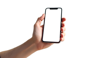 hand holding smart phone isolate on transparent background
