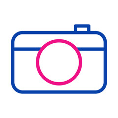 Camera icon, photography concept, simple design, blue and pink.
