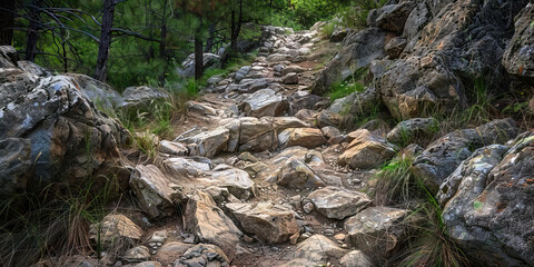 Obraz premium Rocky Trail in Pine Forest