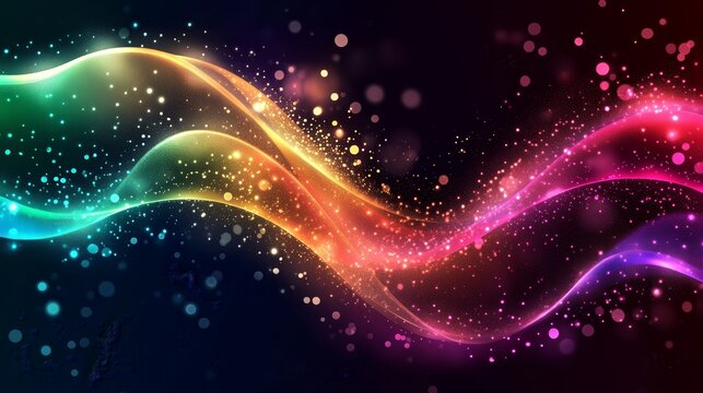 Abstract colorful wave background with glowing particles