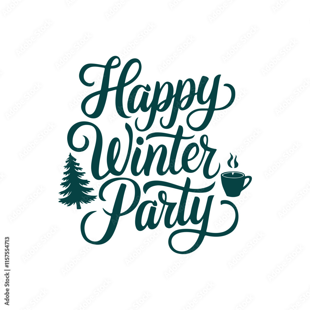 Fototapete happy winter party vibes typography calligraphy alphabet font letterings text typescript flat design