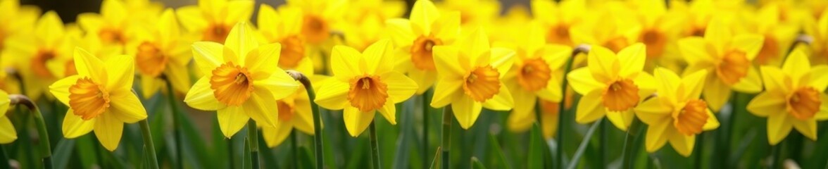 Dense cluster of cheerful daffodils, vibrant yellow, garden, yellow