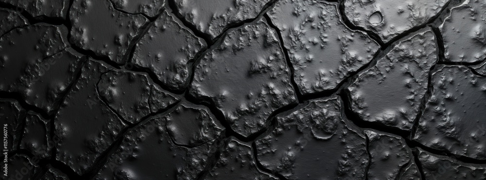 Poster Dark black rock texture background shows rough surface details. High resolution close-up photo of cracked stone. Design element with powerful abstract visual. Ideal for modern vintage design. Looks