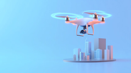 Fototapeta premium Aerial drone flight over urban cityscape technology showcase modern environment high angle view innovation concept