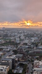 Obraz premium The photo shows an aerial view of the city of Limassol, Cyprus, during sunset.