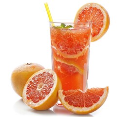 Refreshing grapefruit drink with sparkling water, mint, and juicy grapefruit slices.