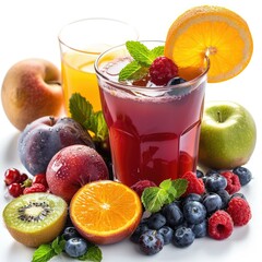 Refreshing fruit juice with berries, oranges, and other fruits.