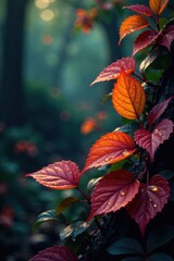 Obraz premium Glowing foliage, glistening droplets, intricate patterns , light, detail, wallpaper