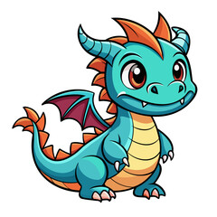 Fototapeta premium Cute dragon sticker. Fantasy dino character. Cartoon comic monster. Funny dinosaur creature