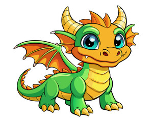 Fototapeta premium Cute dragon sticker. Fantasy dino character. Cartoon comic monster. Funny dinosaur creature