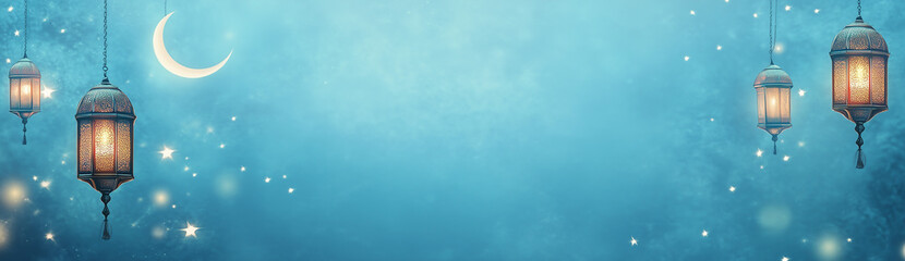 Ramadan background, in pastel blue color, with ample copy space for text and graphics