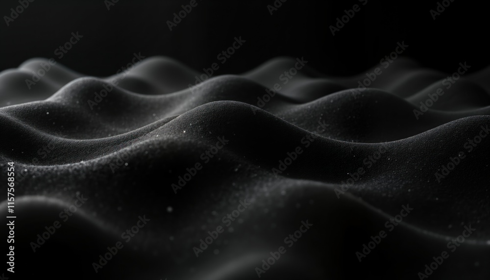 Poster Abstract black background with dynamic wavy pattern. Textured surface creates mesmerizing flow, motion. Elegant design with captivating contrast. Suggests modern art design concepts. Ideal for tech