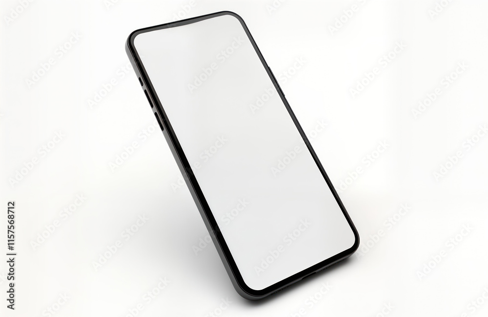 Fototapete Black smartphone isolated on white background. Modern tech device. Blank screen. Shows potential for various applications. Useful for mobile tech. Convenient, fast communication. Useful for business