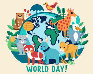 World Animal Day Illustration - Celebrate Wildlife and Nature.