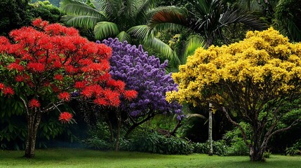 Naklejka premium Pink and purple blossoms bloom in a vibrant summer garden, a colorful display of nature's beauty