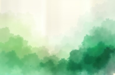 Abstract watercolor illustration displays soft green, pale colors blended in painterly style. Gentle texture, brushstrokes create tranquil nature scene. Soft transitions between colors evoke
