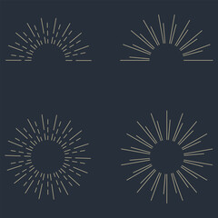 Fototapeta premium Vintage sunburst set. Bursting rays sunrise firework starburst blast, Radiant Spark. Rays. Geometric Design Elements. Retro radiant sunburst, starburst hand drawn label, sun rays. Vector