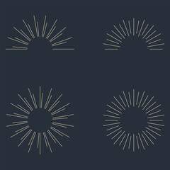 Fototapeta premium Vintage sunburst set. Bursting rays sunrise firework starburst blast, Radiant Spark. Rays. Geometric Design Elements. Retro radiant sunburst, starburst hand drawn label, sun rays. Vector