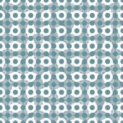 Blue and white Truchet seamless vector pattern with random tiled wavy shapes and concentric circles. Modern geometric illustration for prints, wallpaper, home decor, fashion fabrics and stationery.
