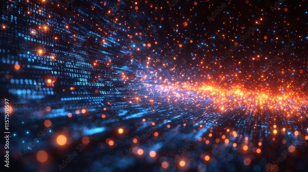 Aufkleber Concept of a digital cyberspace filled with particles and data network connections.