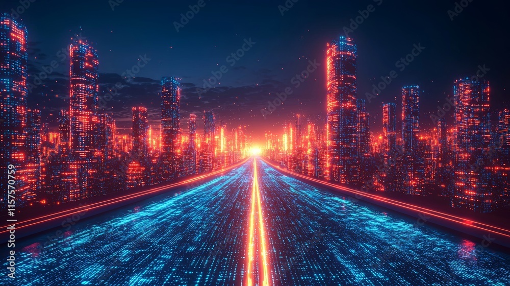 Aufkleber The idea of digital cyberspace with particles and interconnected data networks.