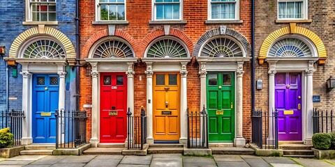 Fototapeta premium Colorful Georgian doors Dublin architecture 