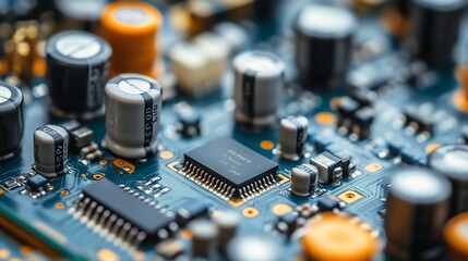 Close-up of electronic circuit board components.