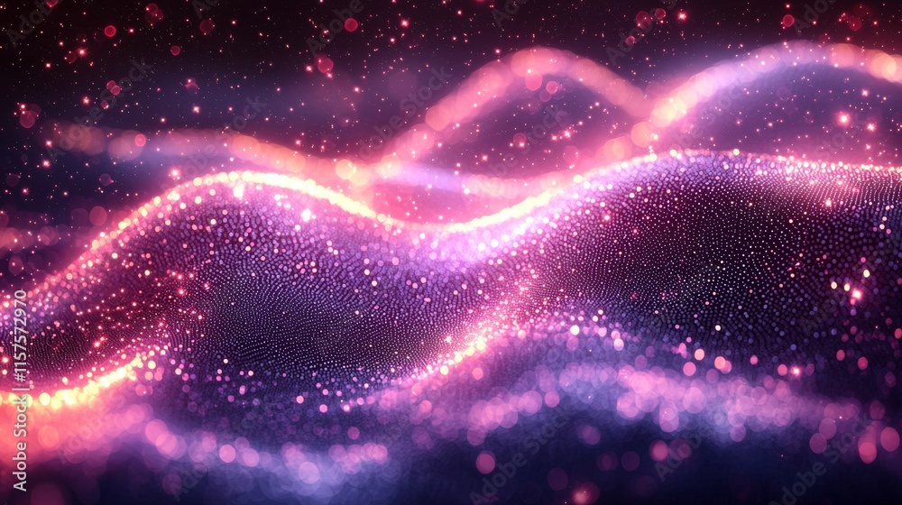 Poster a 3d digital background featuring a futuristic wave pattern with network dots and lines.