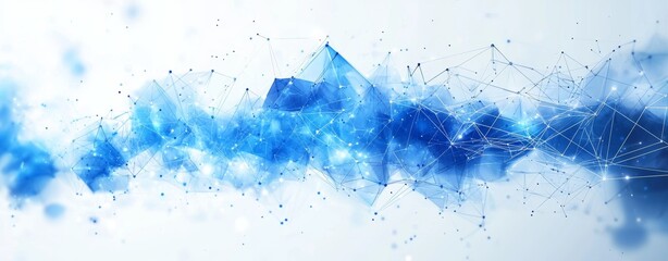Obraz premium A panoramic abstract background with dots and triangles representing interconnectedness and the shrinking world, depicted in a digital futuristic minimalism theme.