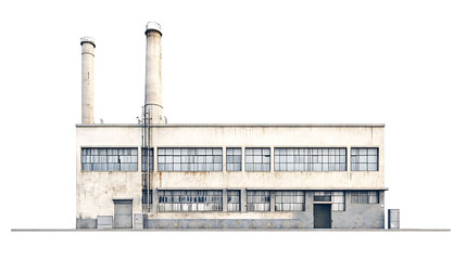Factory Building Isolated on White Background - Industrial Structure