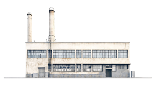 Factory Building Isolated on White Background - Industrial Structure