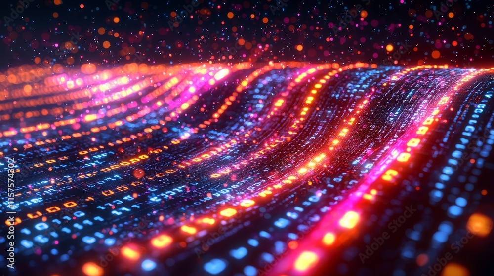 Poster big data technology and data science depicted in an illustration. the concept of data flow includes 