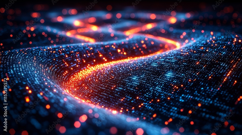 Poster A futuristic HUD screen concept featuring a blue data matrix simulation with digital lines and grids on an abstract background.