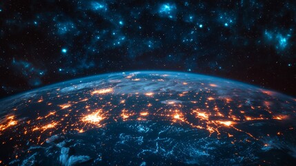 Obraz premium A holographic abstract world globe featuring many connection points, symbolizing social media and life, ideal for a business wallpaper background. Stock.