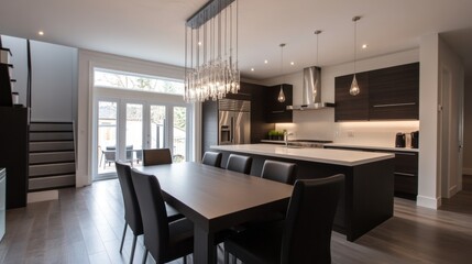 Fototapeta premium Modern Kitchen and Dining Area with Stylish Lighting and Décor